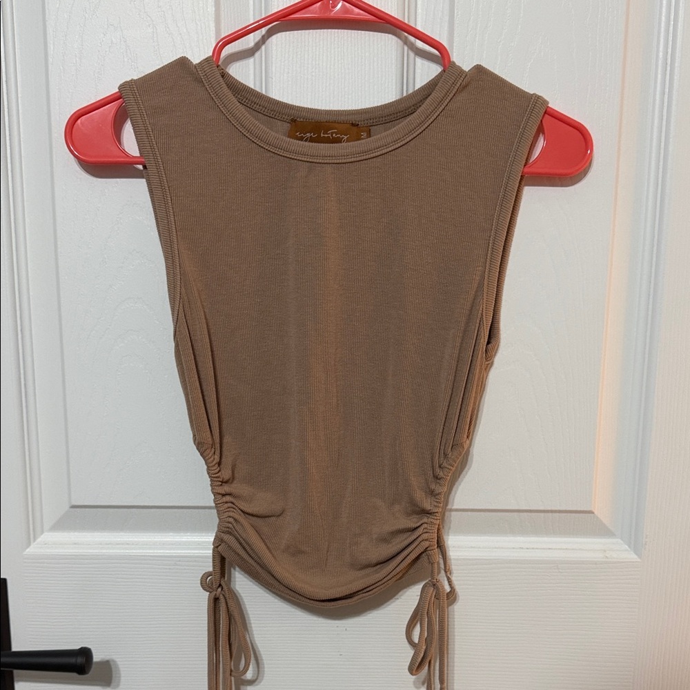 Chic Tan Sleeveless Top with Side Ties